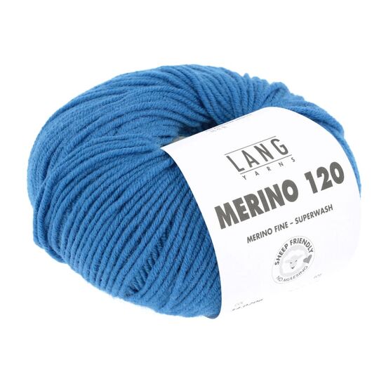 Een knot blauwe wol van Lang Yarns Merino 120