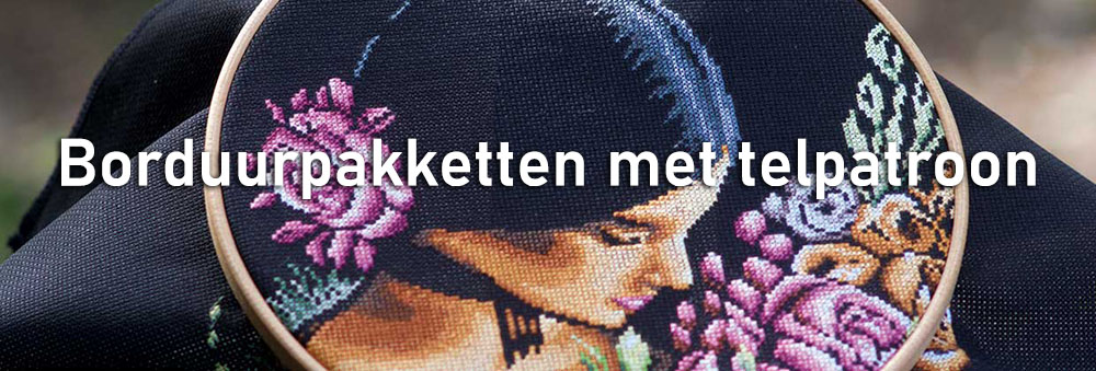 Borduren met mooie kleuren en een telpatroon, alles in dit complete borduurpakket