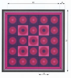 Hier zie je een plaid of deken, samengesteld uit verschillende granny squares en omlijst met een aantal toeren haakwerk in verschillende kleuren