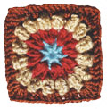 Dit is een granny square in eenvoudig motief met 4 kleuren