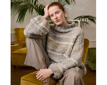 Gestreepte bouclé damestrui breien - Lana Grossa breipakket | hobbygigant.nl