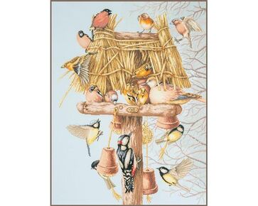 Vogelhuis buurt bijeenkomst borduren - Lanarte borduurpakket | hobbygigant.nl