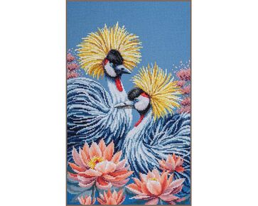 Zwarte kraanvogels borduren - Lanarte borduurpakket | hobbygigant.nl