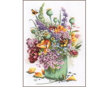 Kleurig bloemenpakket borduren - Lanarte telpakket | hobbygigant.nl
