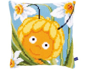 Maya tussen de bloemen borduurkussen - Vervaco borduurpakket