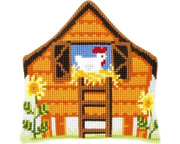Kippenhok borduurkussen - Vervaco borduurpakket