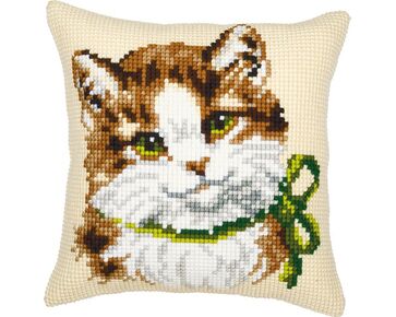 Poes met strik borduurkussen - Vervaco borduurpakket