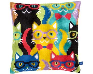 Funny cats borduurkussen - Vervaco borduurpakket
