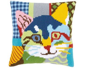 Moderne kat borduurkussen - Vervaco borduurpakket