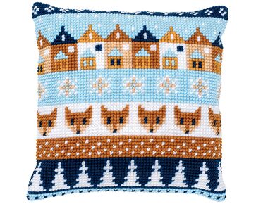 Wintermotiefjes borduurkussen - Vervaco borduurpakket