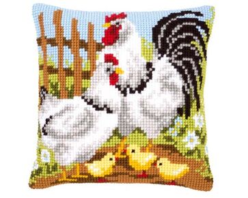 Kippenfamilie borduurkussen - Kussenpakket Vervaco | HobbyGigant