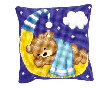 Blauw Beertje op de maan borduurkussen - Kussenpakket Vervaco | HobbyGigant