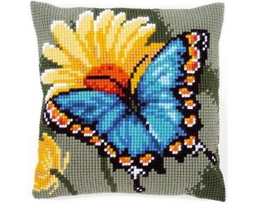 Vlinder met gele bloem borduurkussen - Vervaco borduurpakket | HobbyGigant