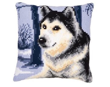Husky in de sneeuw borduurkussen - Vervaco borduurpakket | HobbyGigant