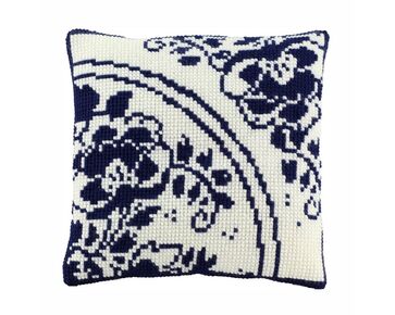 Bloemen Delfts Blauw borduurkussen - PAKO borduurpakket | HobbyGigant