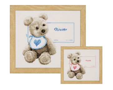 Geboortetegel Beertje met slabbetje - Vervaco borduurpakket