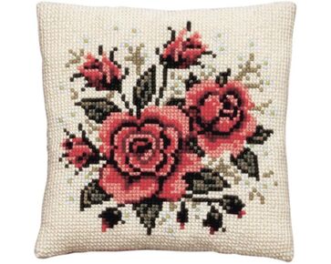 Rode Rozen boeket borduurkussen - PAKO borduurpakket | HobbyGigant