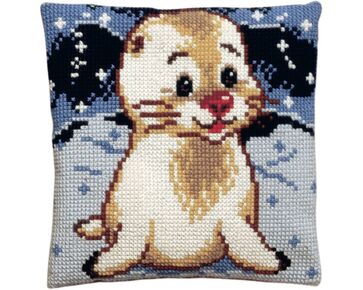 Zeehond puppy borduurkussen - PAKO borduurpakket | HobbyGigant