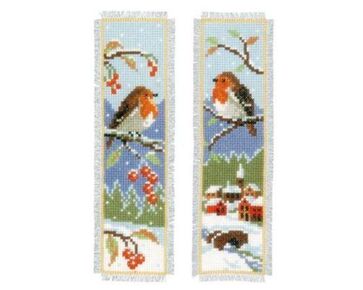 Boekenlegger Roodborstjes - set van 2 - Vervaco telpatroon borduurpakket