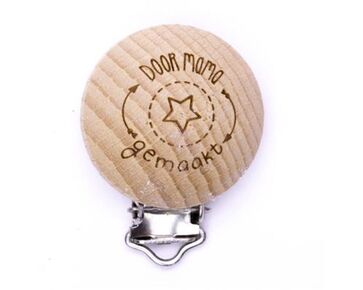 Houten speenclip met tekst Door mama gemaakt - 2 stuks | hobbygigant.nl