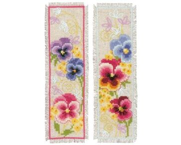 Boekenlegger Viooltjes - set van 2 - Vervaco telpatroon borduurpakket