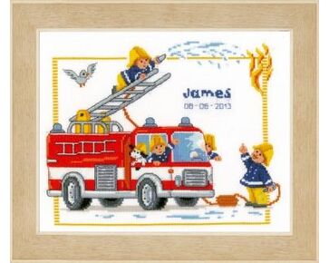 Geboortetegel Bij de brandweer borduren - Vervaco Borduurpakket | hobbygigant.nl