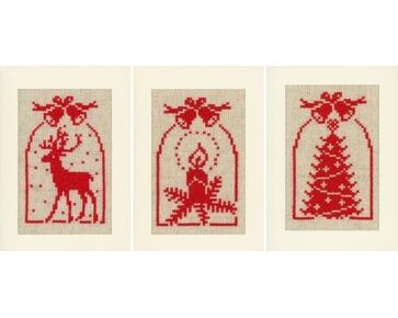 Kerst wenskaarten borduren - Vervaco DIY borduurpakket