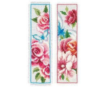 Boekenlegger Bloemen en vlinders borduurpakket - set van 2 - Vervaco telpatroon-HobbyGigant
