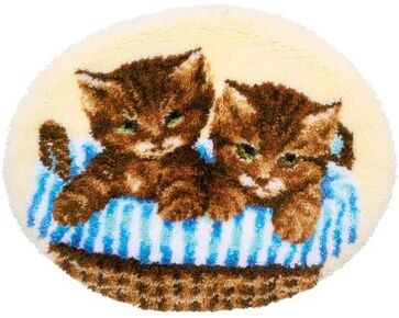 Kittens in mand knoopvormtapijt - Vervaco Knooppakket-HobbyGigant