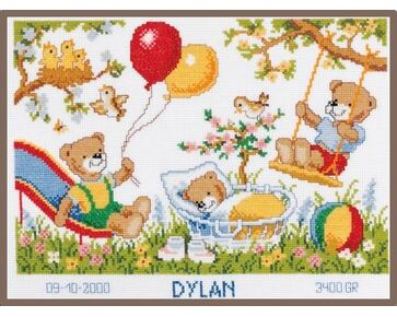 Geboortetegel Beertjes in de tuin - Vervaco borduurpakket | hobbygigant.nl