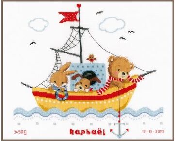 Geboortetegel Bootje varen borduren - Vervaco borduurpakket | hobbygigant.nl