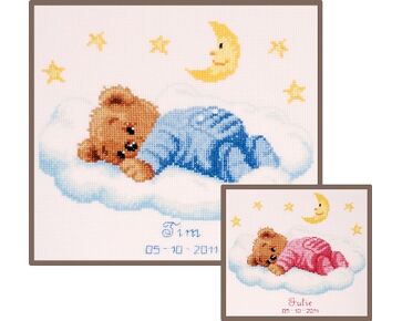 Geboortetegel slapende beertjes borduren  - Vervaco borduurpakket | hobbygigant.nl