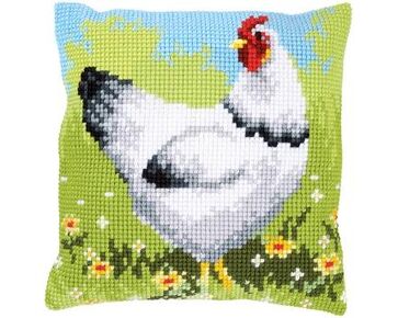 Witte kip borduurkussen - Vervaco borduurpakket-HobbyGigant