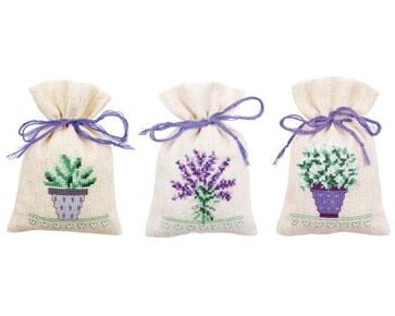 Kruidenzakjes Provence borduurpakket - set van 3 - Vervaco telpatroon-HobbyGigant