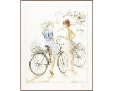 Meisjes op de fiets borduurpakket - LanArte telpatroon | HobbyGigant