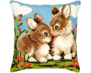 Konijntjes borduurkussen - Vervaco borduurpakket | HobbyGigant