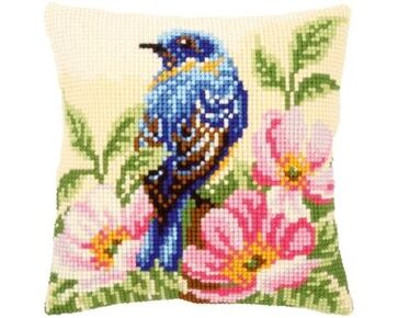 Vogel met wilde rozen borduurkussen - Vervaco borduurpakket | HobbyGigant