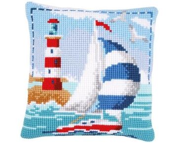Vuurtoren en zeilboot borduurkussen - Vervaco borduurpakket | HobbyGigant