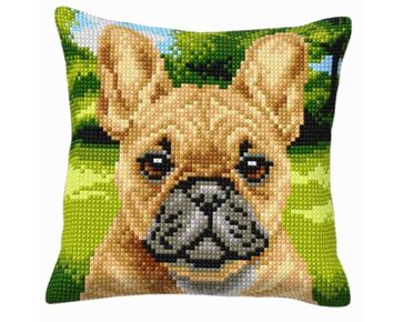 Franse Bulldog borduurkussen - borduurpakket Orchidea | HobbyGigant