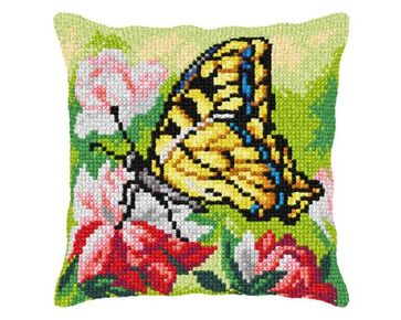 Gele vlinder borduurkussen - borduurpakket Orchidea | HobbyGigant