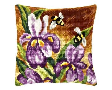 Irissen en bijen borduurkussen - borduurpakket Orchidea | HobbyGigant