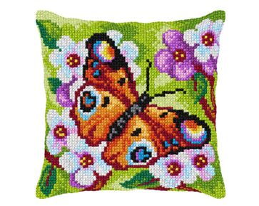 Dagpauwoog vlinder borduurkussen - borduurpakket Orchidea | HobbyGigant