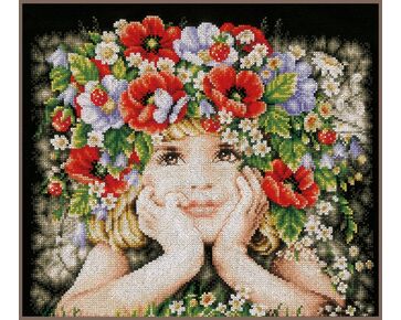 Meisje met bloemen borduurpakket - LanArte telpatroon | HobbyGigant