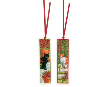 Boekenlegger Poezen tussen bloemen borduurpakket - set van 2 - Vervaco telpatroon | HobbyGigant