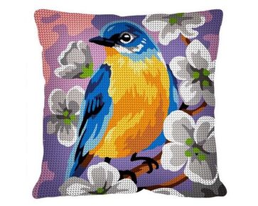 Blauw gele vogel borduurkussen - Margot de Paris borduurpakket | HobbyGigant