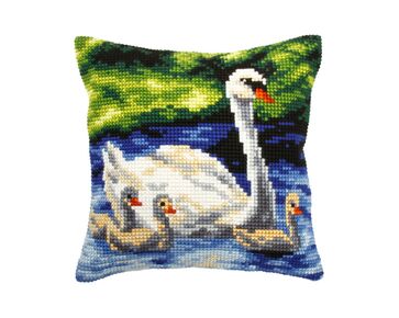 Zwaan met kleintjes borduurkussen - borduurpakket Orchidea | HobbyGigant