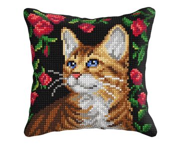 Poes met rozen borduurkussen - borduurpakket Orchidea | HobbyGigant