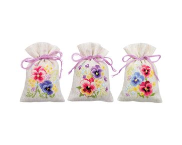 Kruidenzakjes Viooltjes borduurpakket - set van 3 - Vervaco telpatroon | HobbyGigant