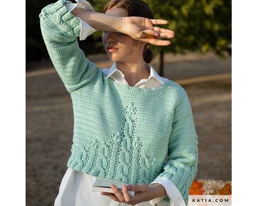 Damestrui haken met kabelpatroon - Gratis haakpatroon Katia