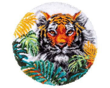 Tijger met jungle bladeren knoopvormtapijt - Vervaco Knooppakket | HobbyGigant